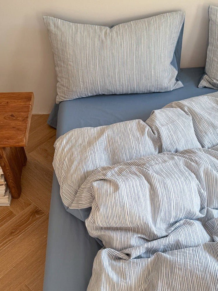 - Ever Lasting - Emma Duo Striped Jacquard Bedding Set / Blue - Bedding Set - Ever Lasting