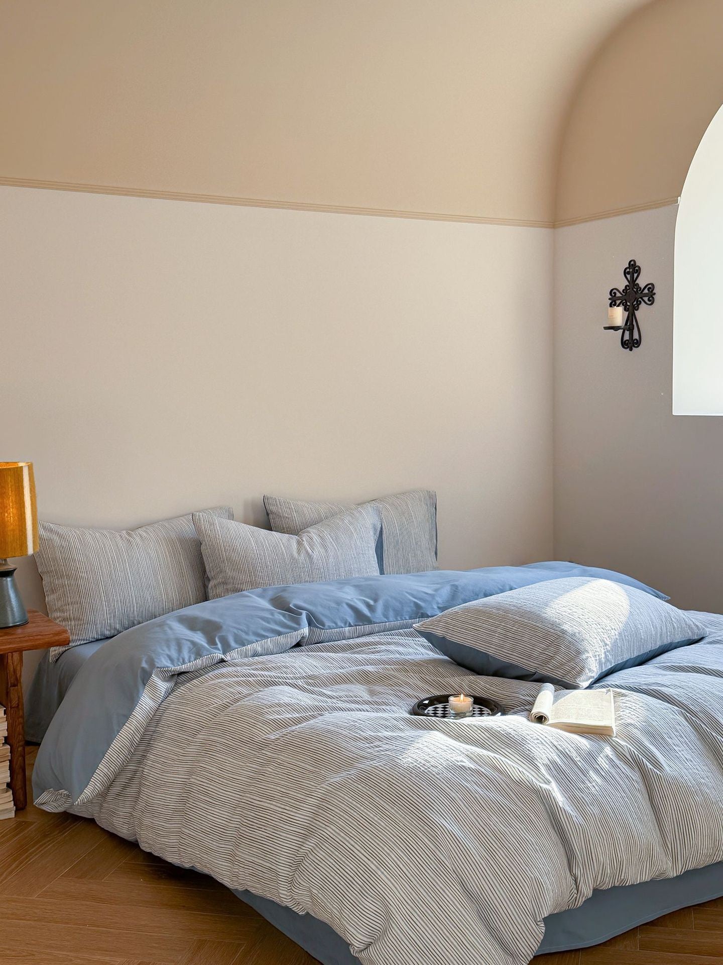 - Ever Lasting - Emma Duo Striped Jacquard Bedding Set / Blue - Bedding Set - Ever Lasting