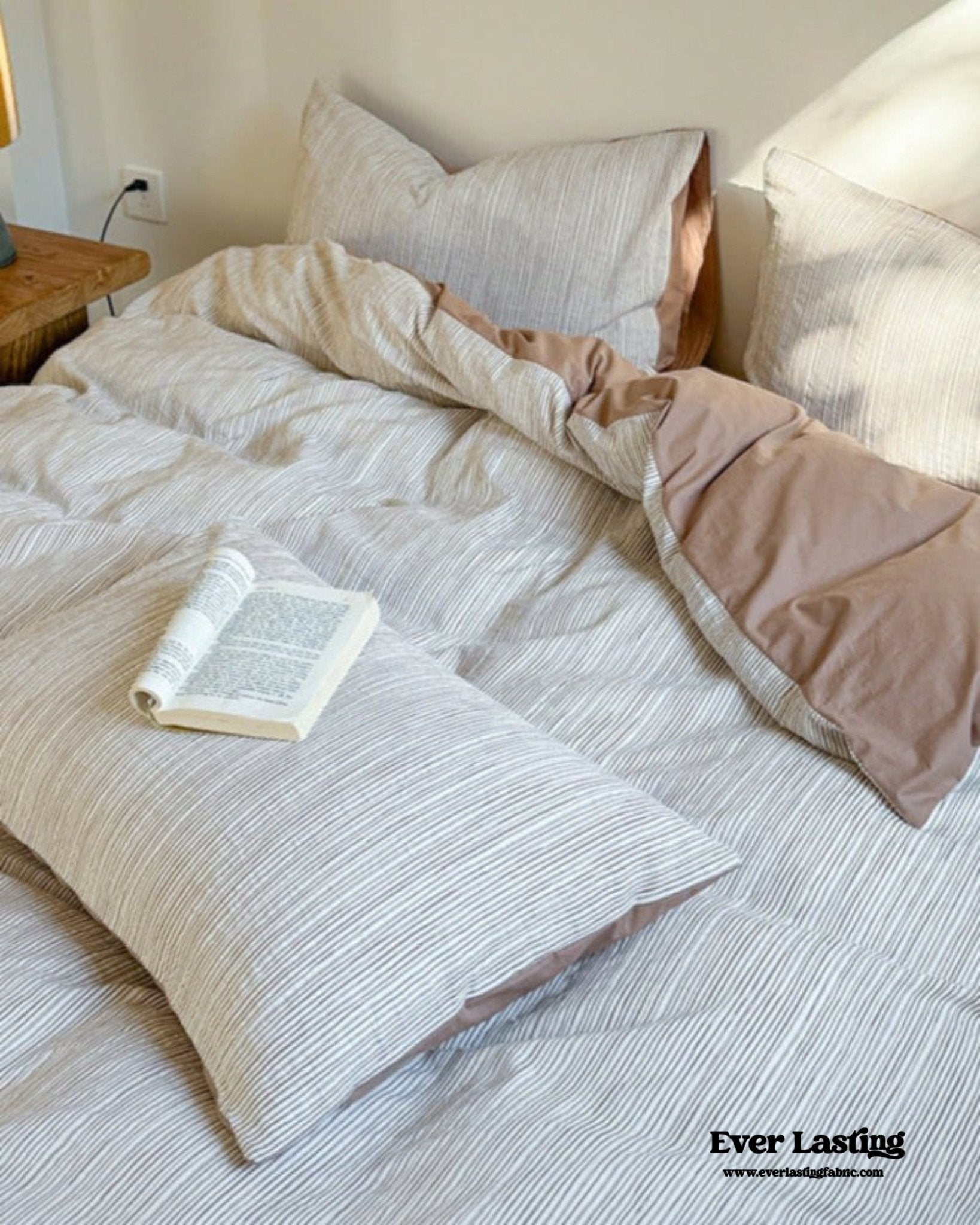 Emma Duo Striped Jacquard Bedding Set / Brown - Ever Lasting