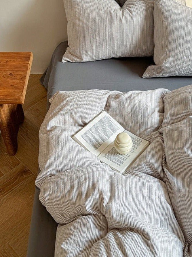 - Ever Lasting - Emma Duo Striped Jacquard Bedding Set / Gray - Bedding Set - Ever Lasting