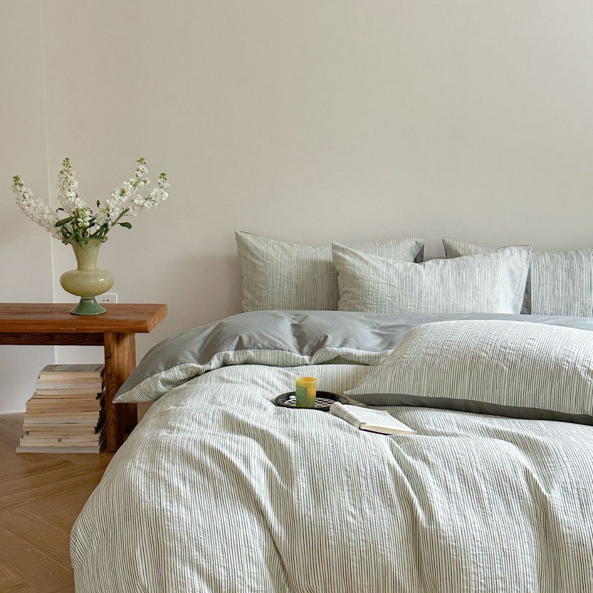 Emma Duo Striped Jacquard Bedding Set / Green