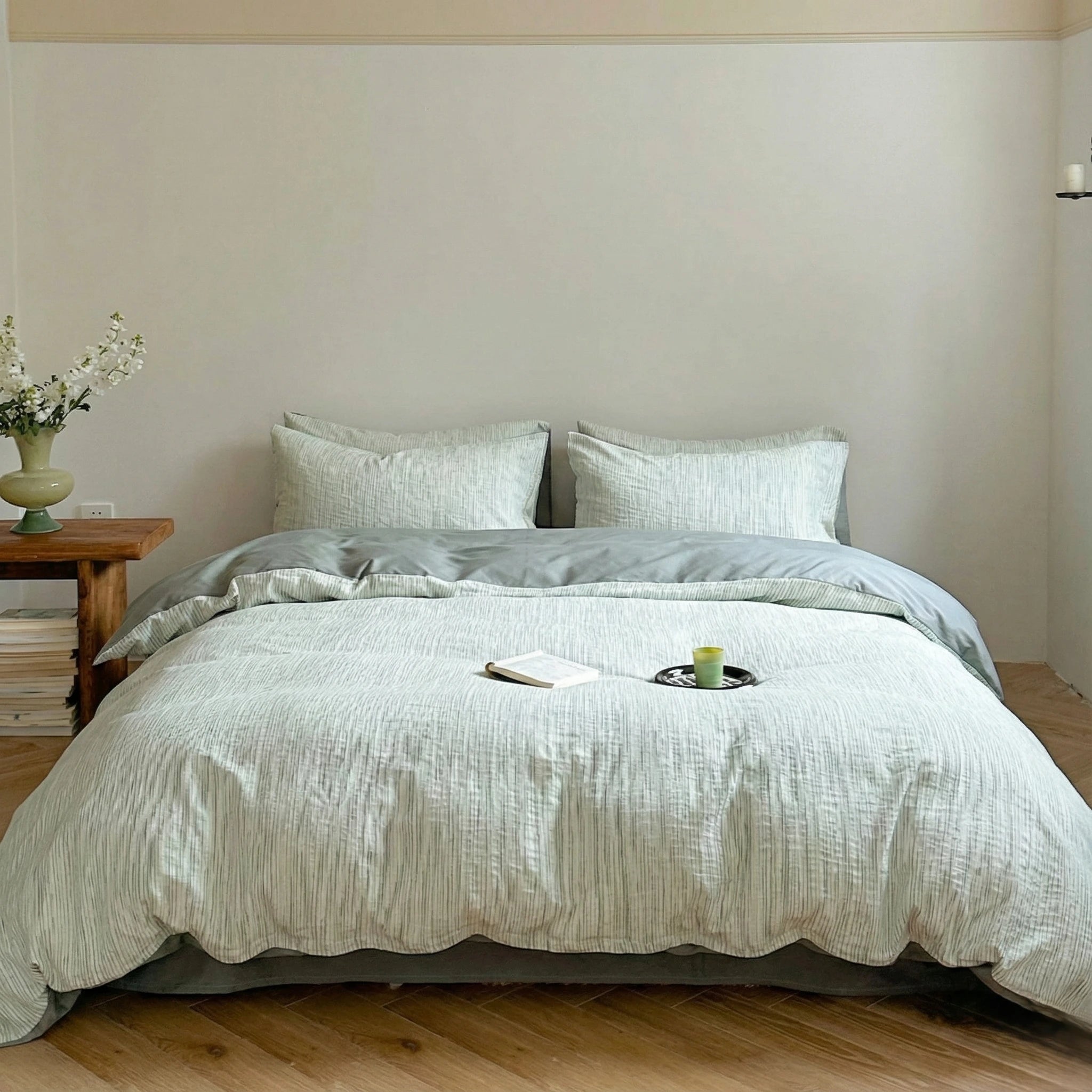 - Ever Lasting - Emma Duo Striped Jacquard Bedding Set / Green - Bedding Set - Ever Lasting