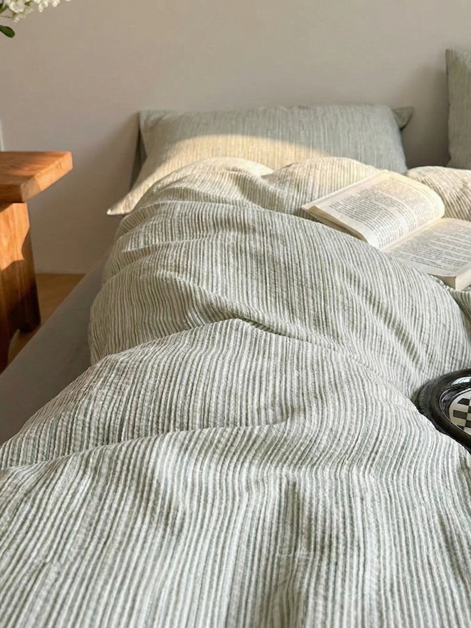 - Ever Lasting - Emma Duo Striped Jacquard Bedding Set / Green - Bedding Set - Ever Lasting