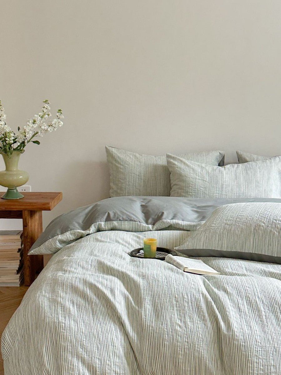 - Ever Lasting - Emma Duo Striped Jacquard Bedding Set / Green - Bedding Set - Ever Lasting