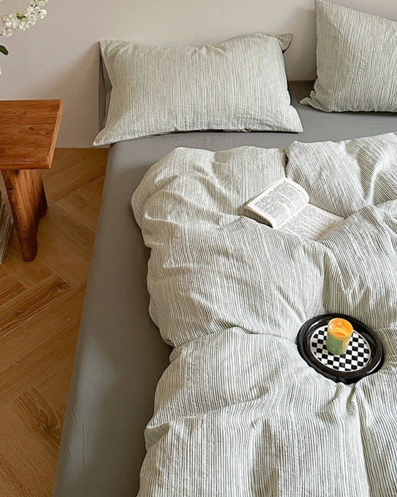 - Ever Lasting - Emma Duo Striped Jacquard Bedding Set / Green - Bedding Set - Ever Lasting