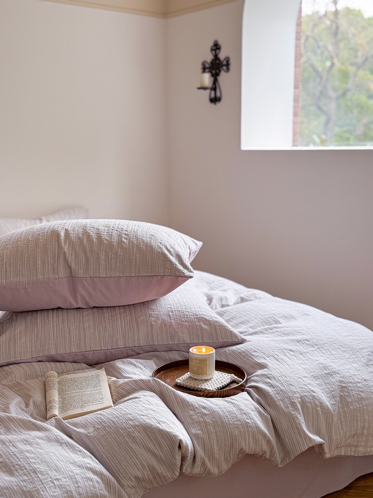 - Ever Lasting - Emma Duo Striped Jacquard Bedding Set / Purple - Bedding Set - Ever Lasting