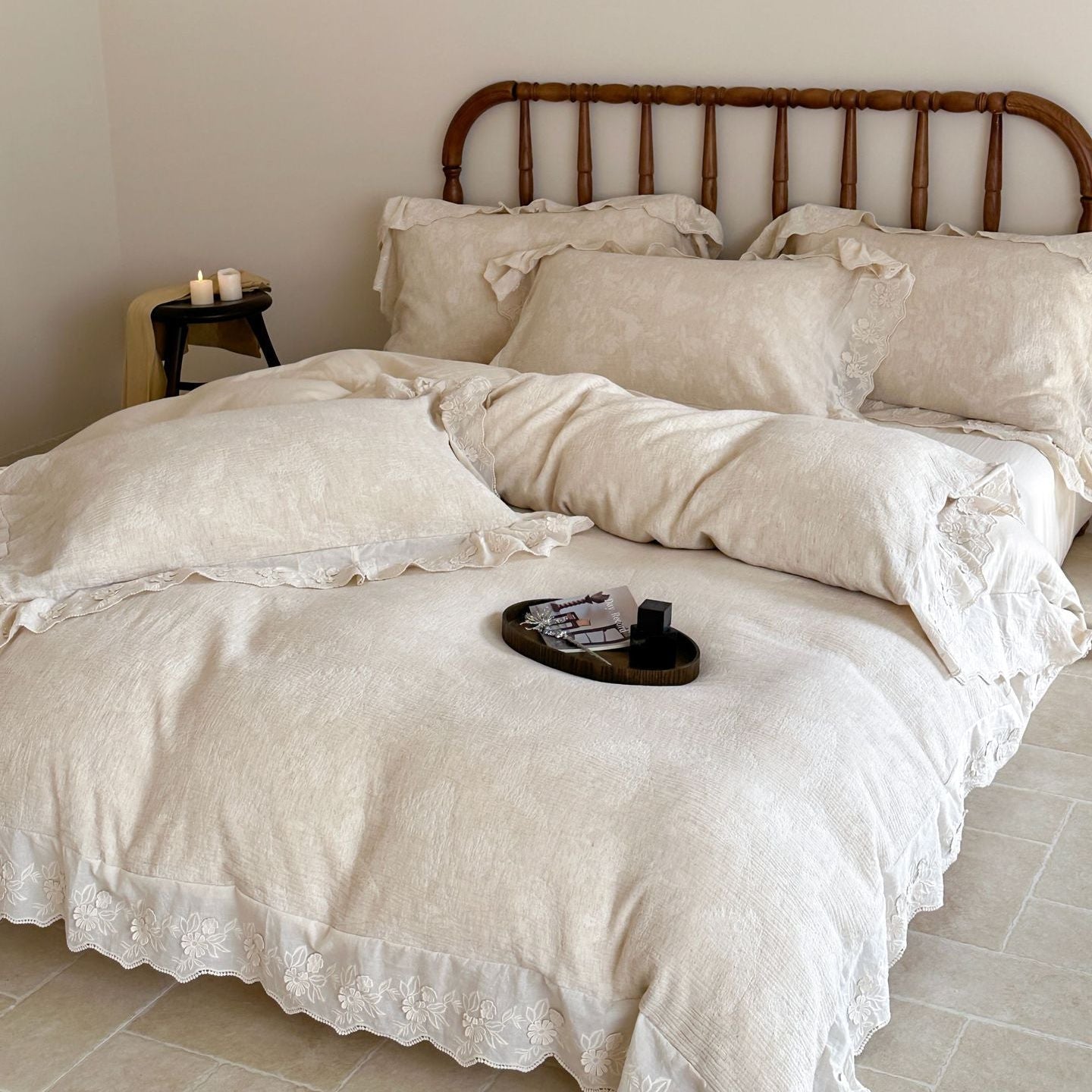 Emmeline Lace Ruffle Floral Bedding Set / Gray - Ever Lasting