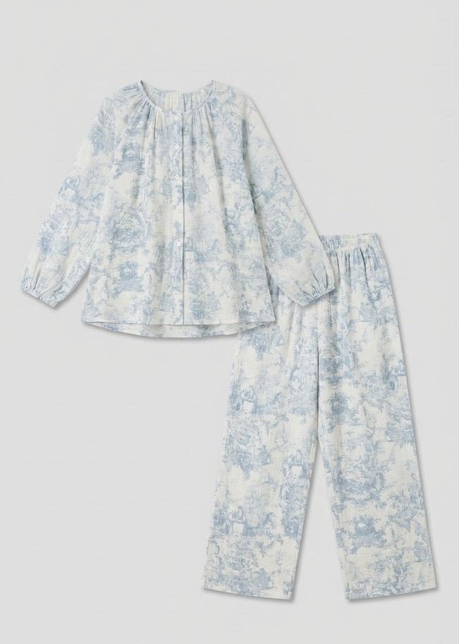 - Ever Lasting - Esma Long - Sleeve Gauze Pajama Set / Blue - Pajamas - Ever Lasting