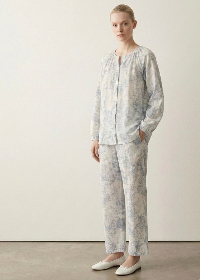 - Ever Lasting - Esma Long - Sleeve Gauze Pajama Set / Blue - Pajamas - Ever Lasting