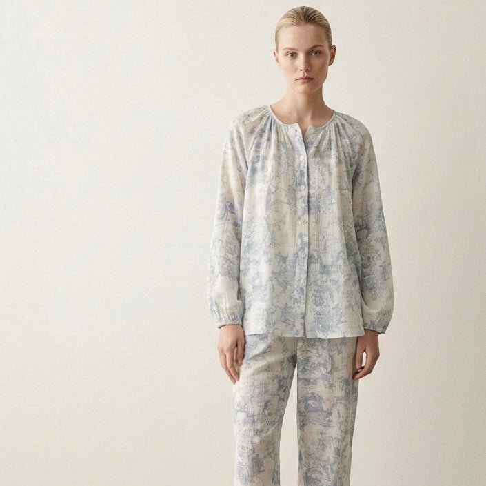 - Ever Lasting - Esma Long - Sleeve Gauze Pajama Set / Blue - Pajamas - Ever Lasting