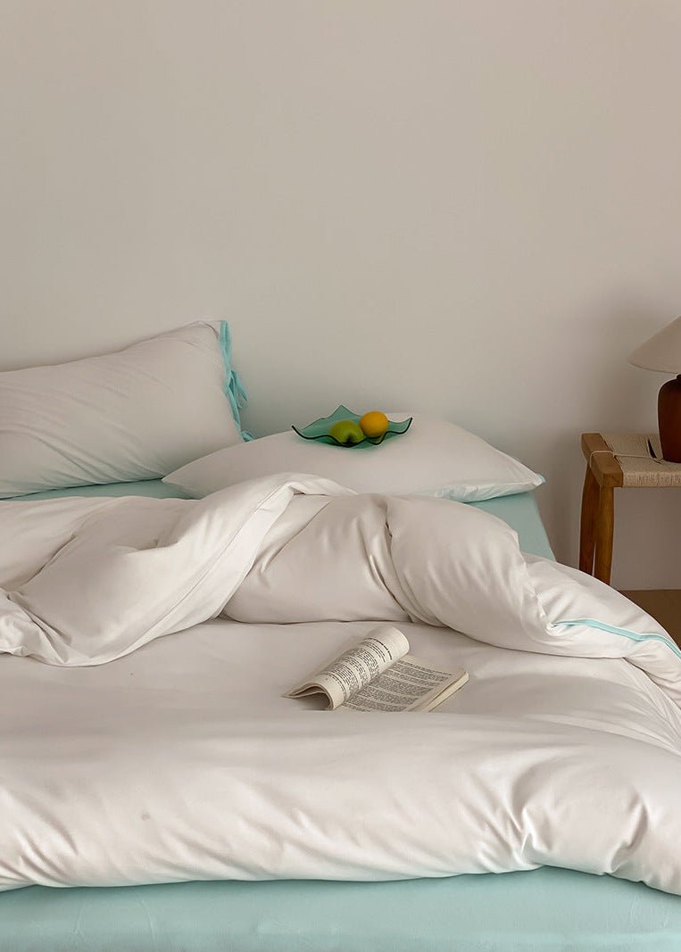 Evangeline Pastel Bow Tie Twill Bedding Set / Blue - Ever Lasting