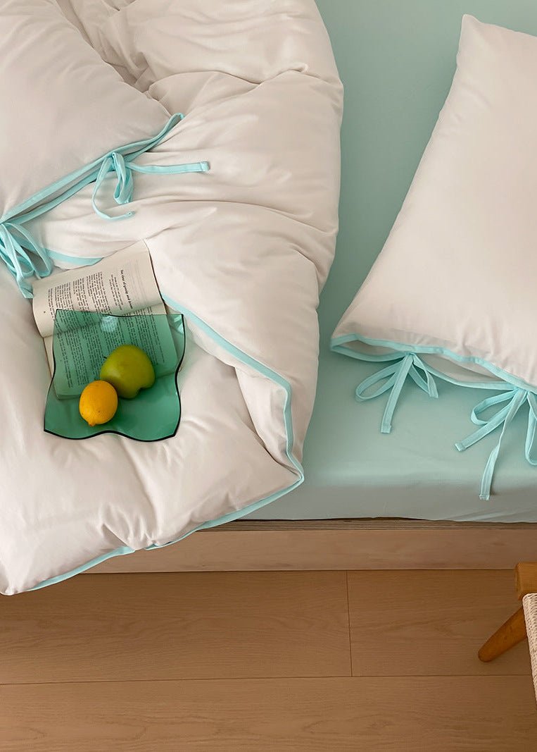 Evangeline Pastel Bow Tie Twill Bedding Set / Blue - Ever Lasting