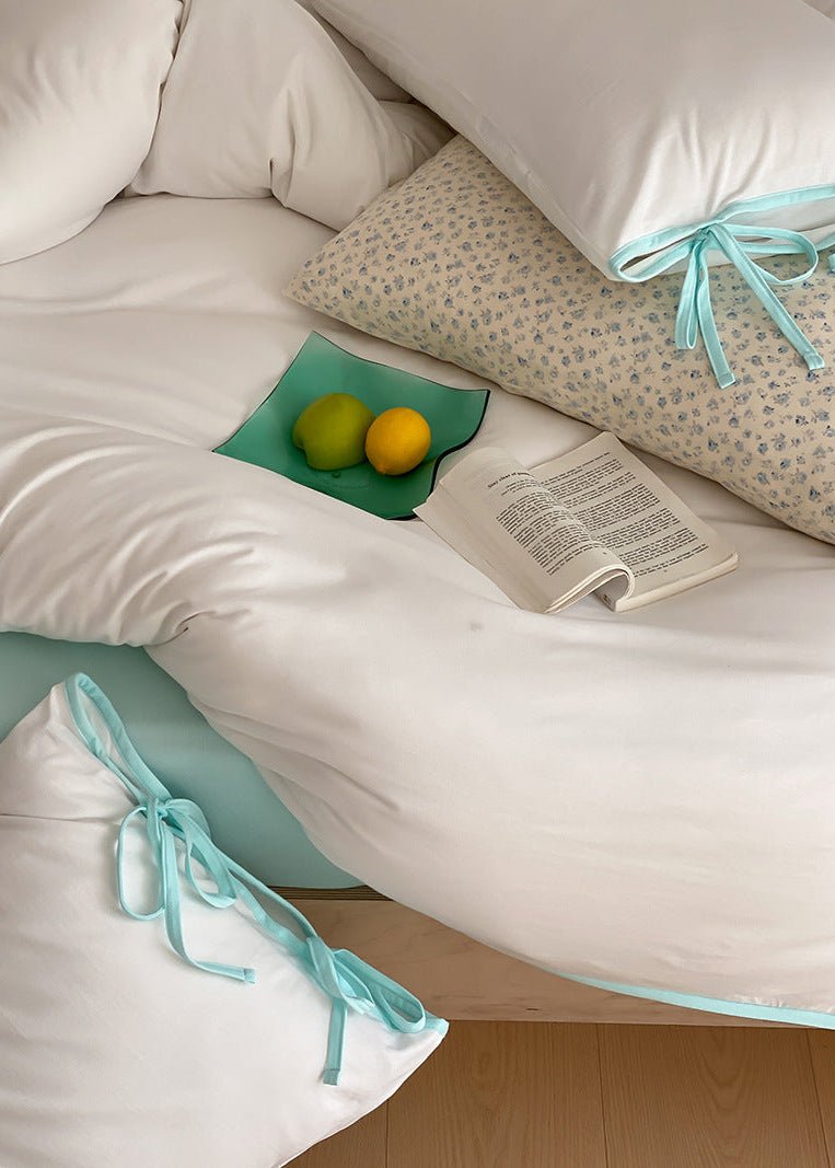 Evangeline Pastel Bow Tie Twill Bedding Set / Blue - Ever Lasting