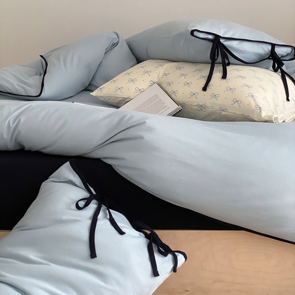 Evangeline Pastel Bow Tie Twill Bedding Set / Blue - Ever Lasting
