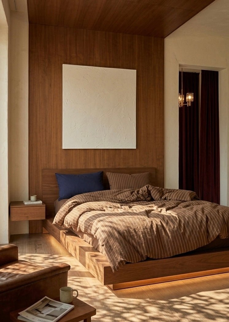 - Ever Lasting - Everly Striped Washed Cotton Bedding Set / Brown + Blue - Bedding Set - Ever Lasting