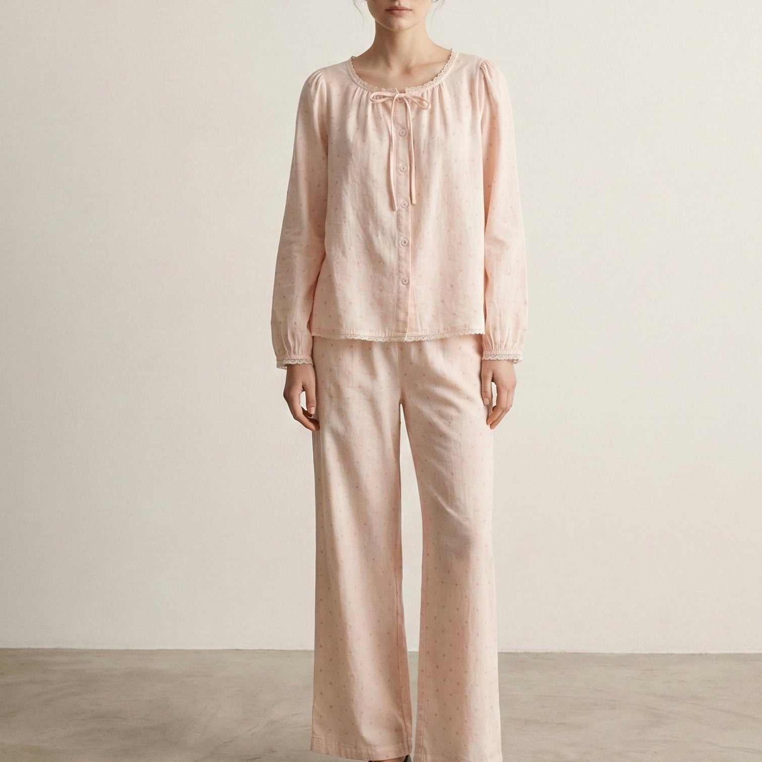 - Ever Lasting - Fallon Long - Sleeve Lace Pajama Set / Pink - Pajamas - Ever Lasting
