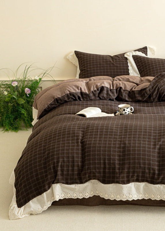 - Ever Lasting - Felicity Gingham Lace Ruffle Bedding Set / Pink - Bedding Set - Ever Lasting