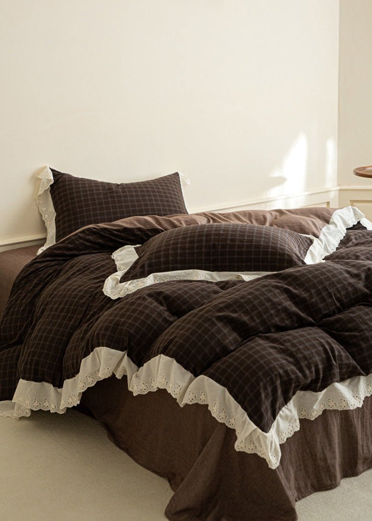 - Ever Lasting - Felicity Gingham Lace Ruffle Bedding Set / Pink - Bedding Set - Ever Lasting