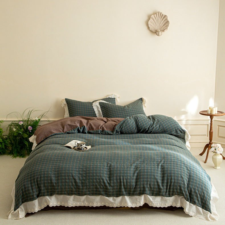 - Ever Lasting - Felicity Gingham Lace Ruffle Bedding Set / Pink - Bedding Set - Ever Lasting