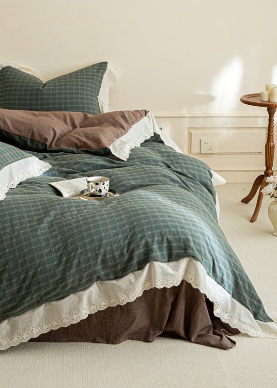 - Ever Lasting - Felicity Gingham Lace Ruffle Bedding Set / Pink - Bedding Set - Ever Lasting