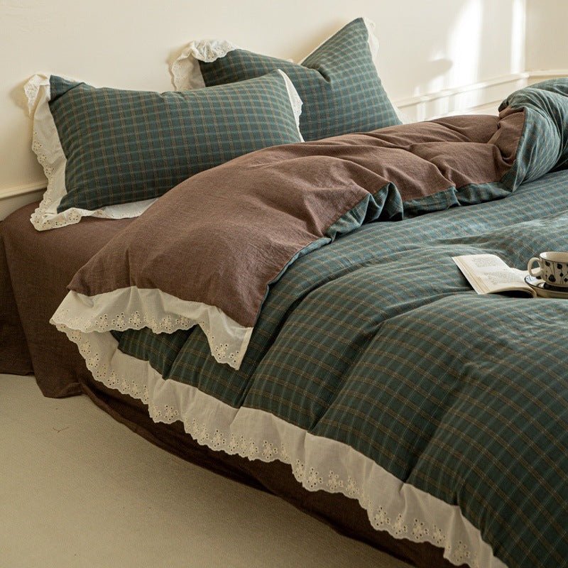 - Ever Lasting - Felicity Gingham Lace Ruffle Bedding Set / Pink - Bedding Set - Ever Lasting