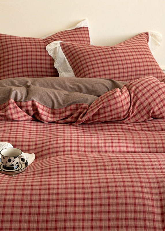 - Ever Lasting - Felicity Gingham Lace Ruffle Bedding Set / Pink - Bedding Set - Ever Lasting