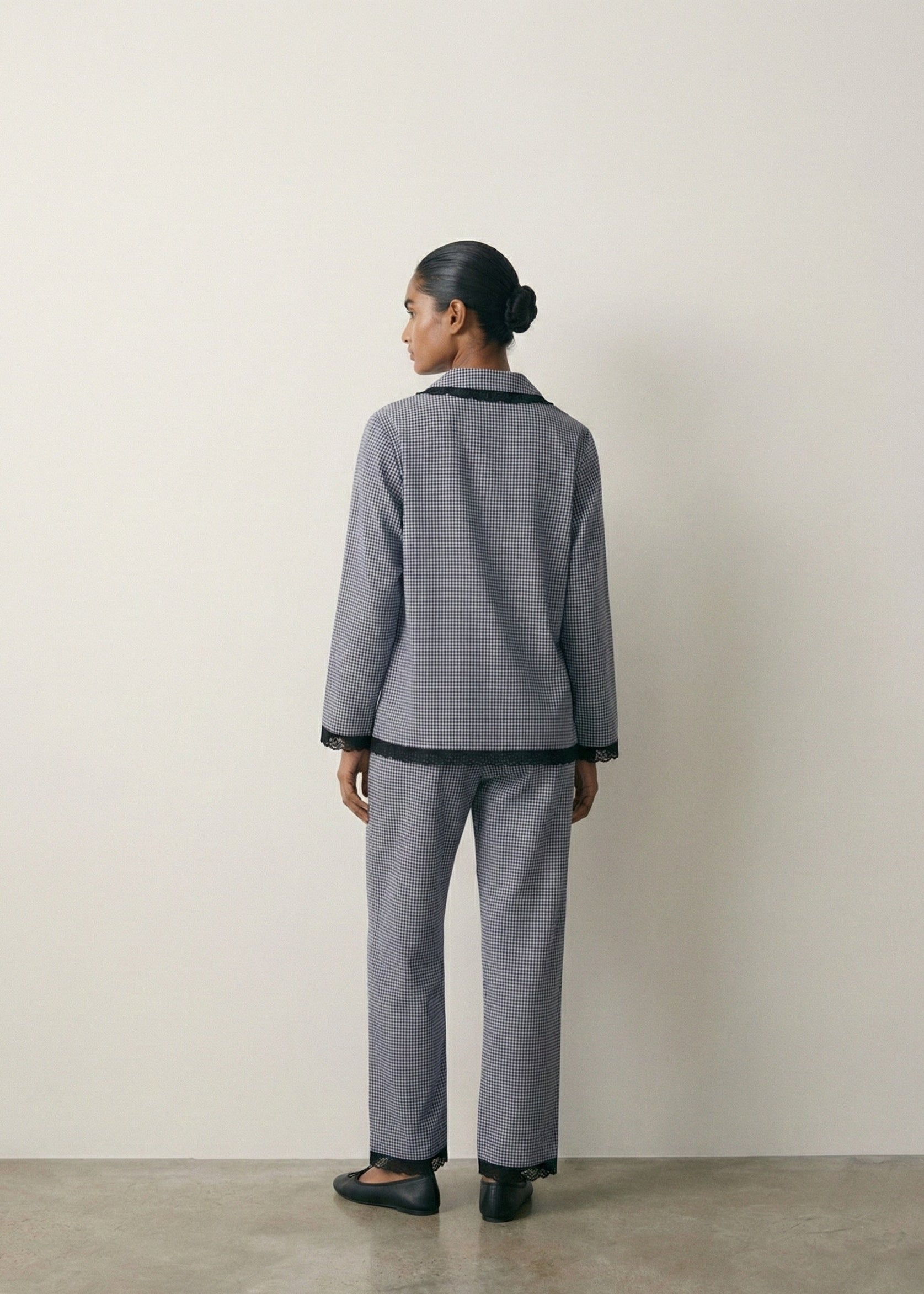 - Ever Lasting - Felicity Lace Gingham Pajama Set / Blue - Pajamas - Ever Lasting