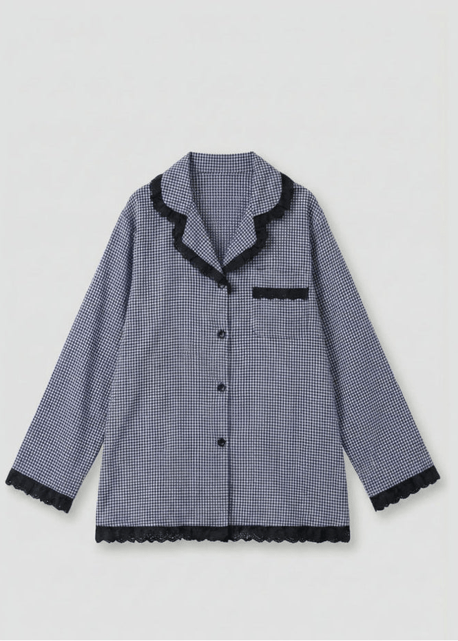 - Ever Lasting - Felicity Lace Gingham Pajama Set / Blue - Pajamas - Ever Lasting
