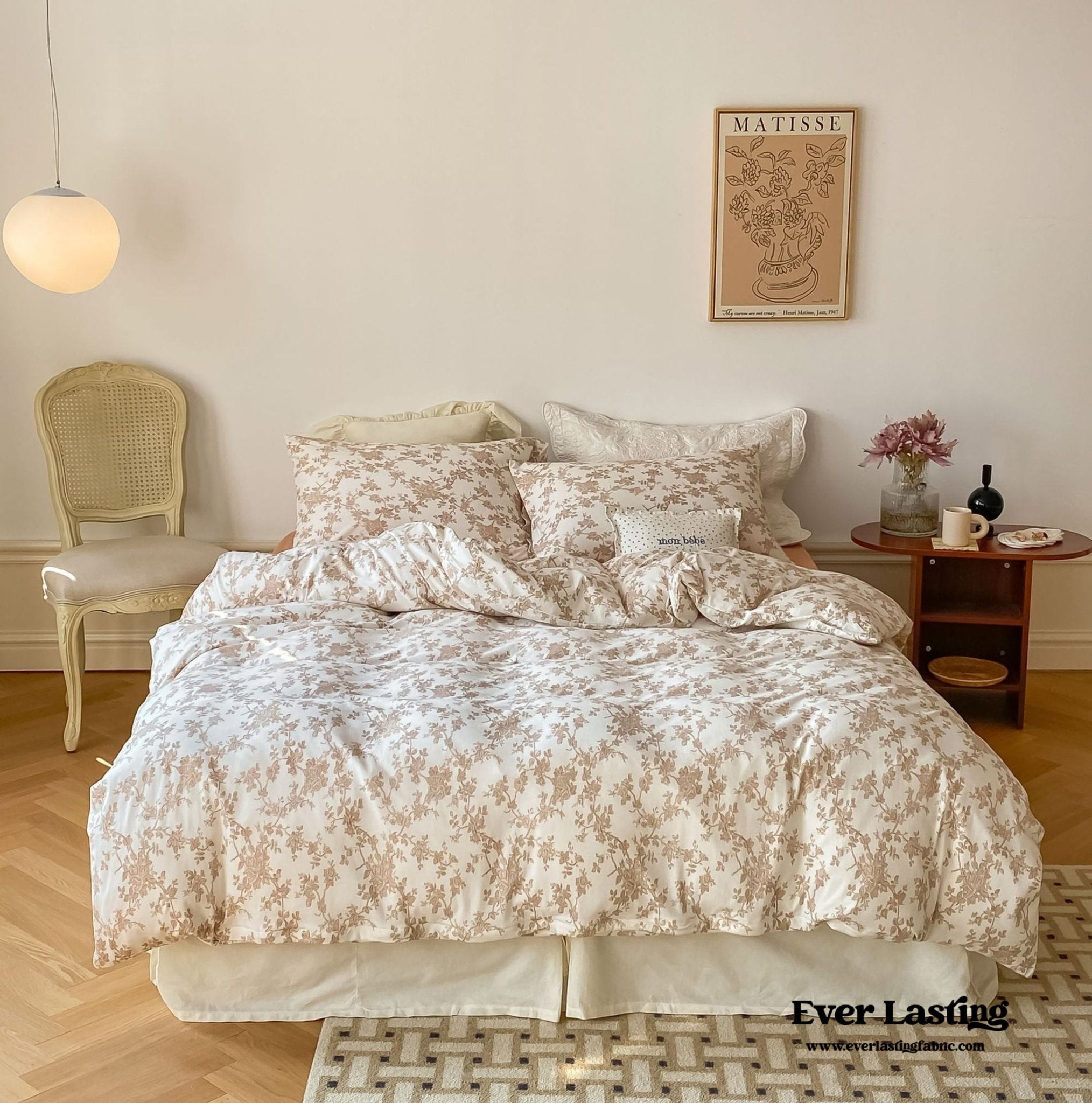 Fleur Elegant Floral Knit Cotton Bedding Set / Beige - Ever Lasting