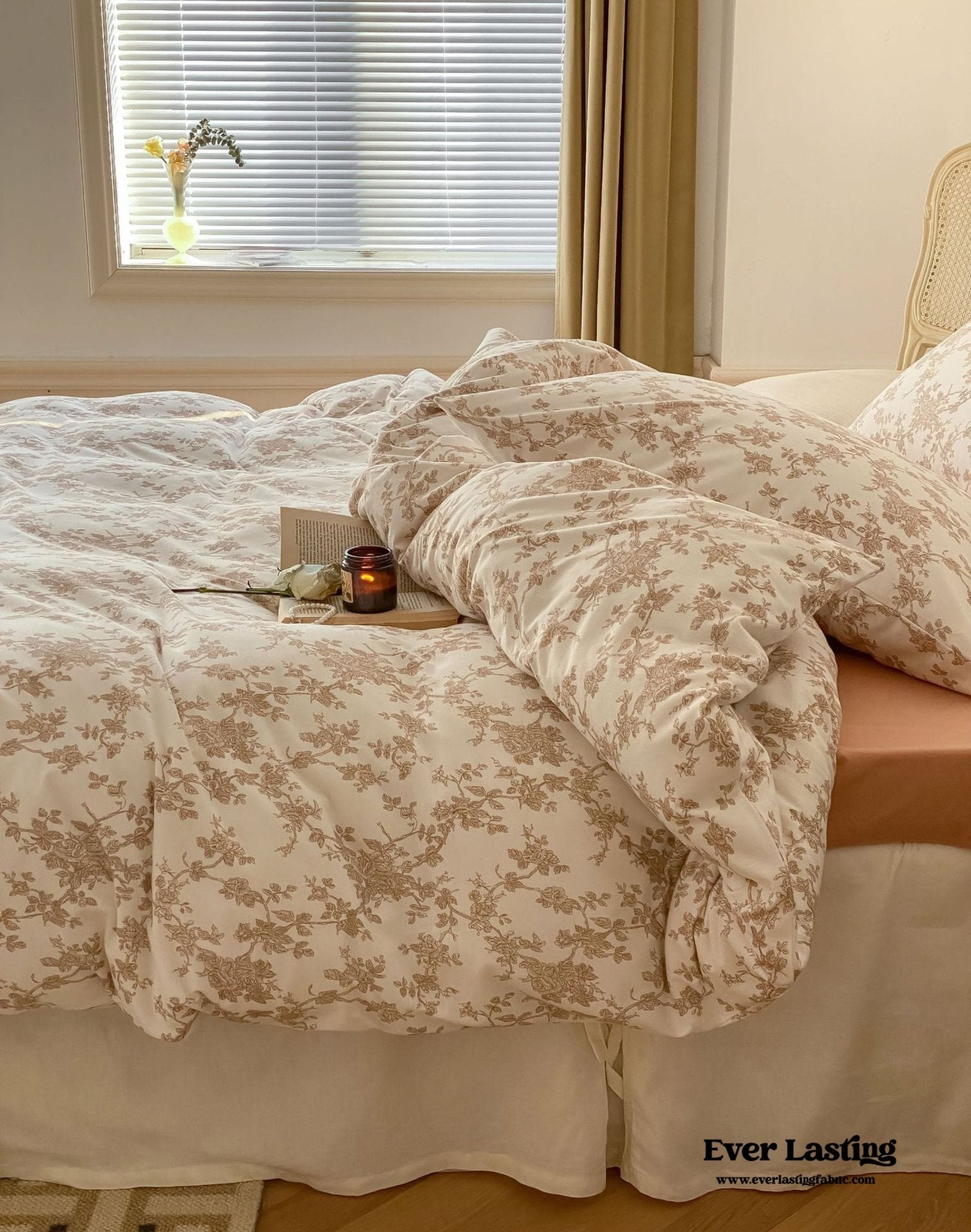 Fleur Elegant Floral Knit Cotton Bedding Set / Beige - Ever Lasting