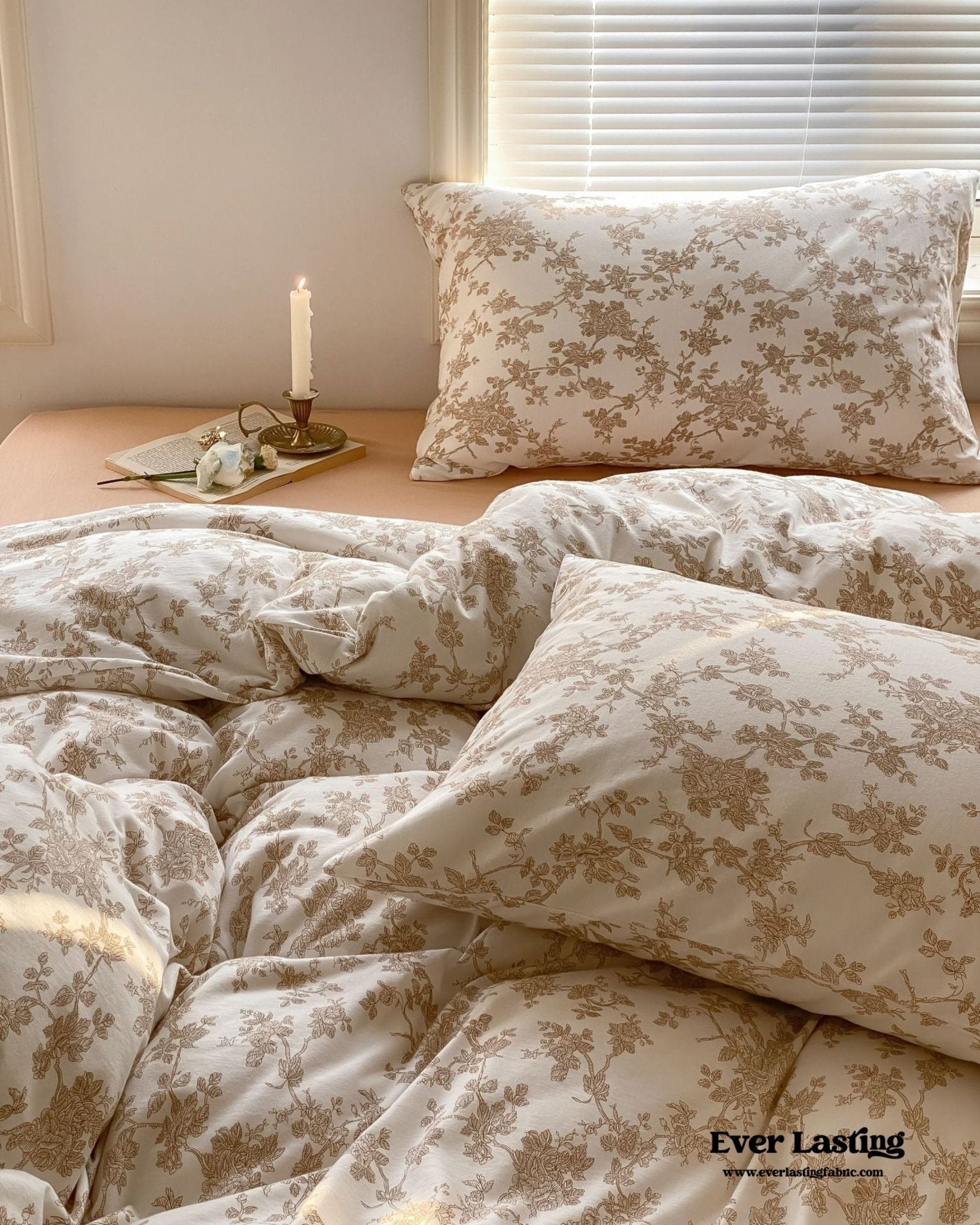Fleur Elegant Floral Knit Cotton Bedding Set / Beige - Ever Lasting