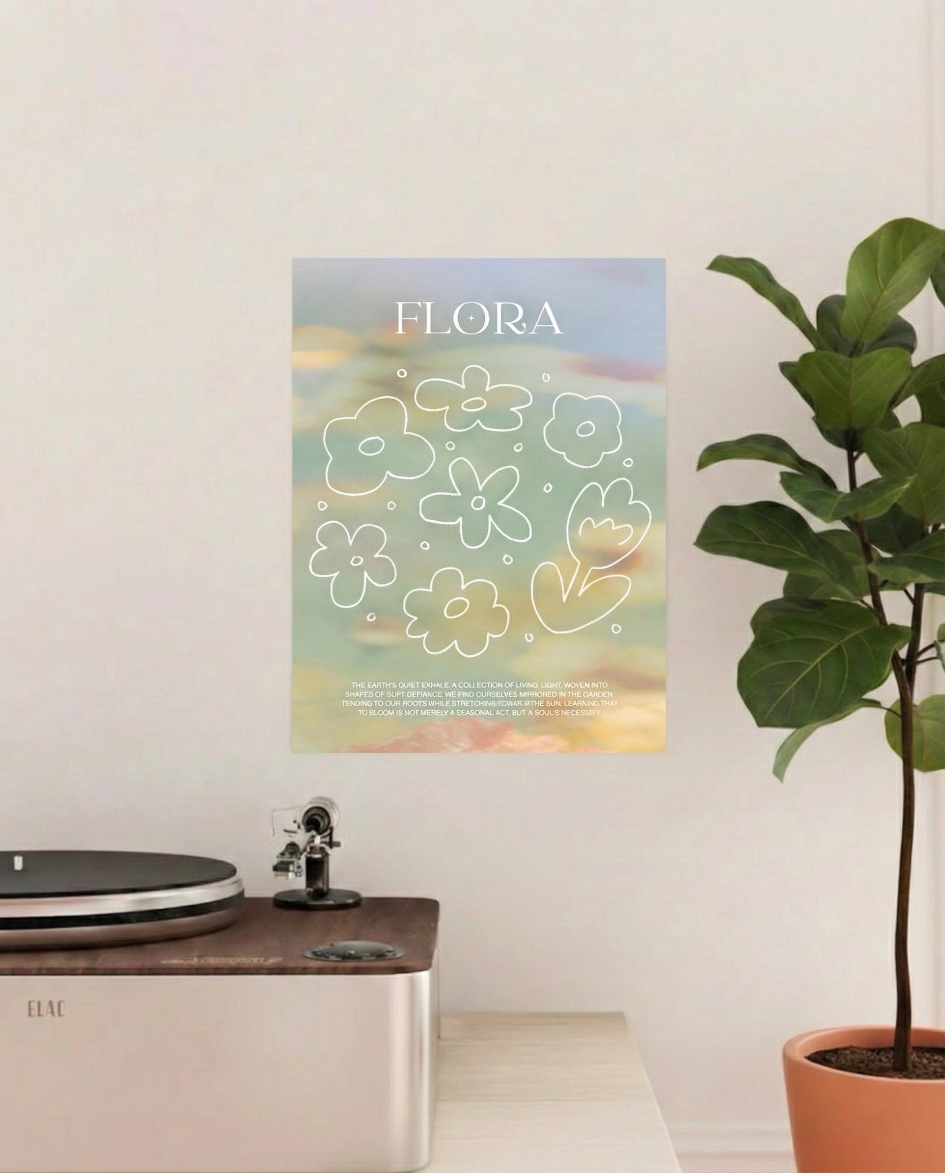 - Ever Lasting - Flora - Whimsical Botanical Illustration Wall Art with Soft Pastel Sky - Ever Lasting