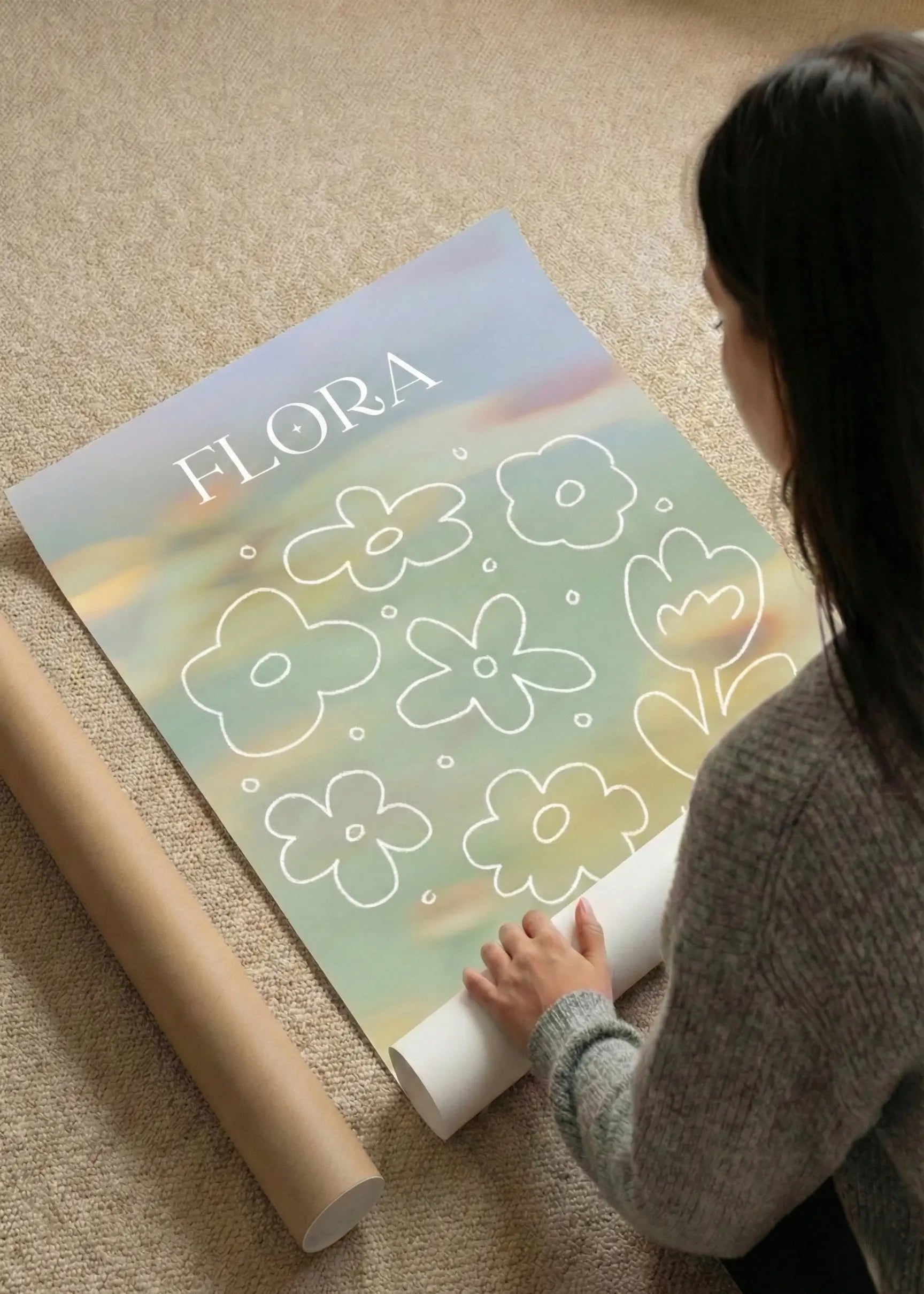 - Ever Lasting - Flora - Whimsical Botanical Illustration Wall Art with Soft Pastel Sky - Ever Lasting