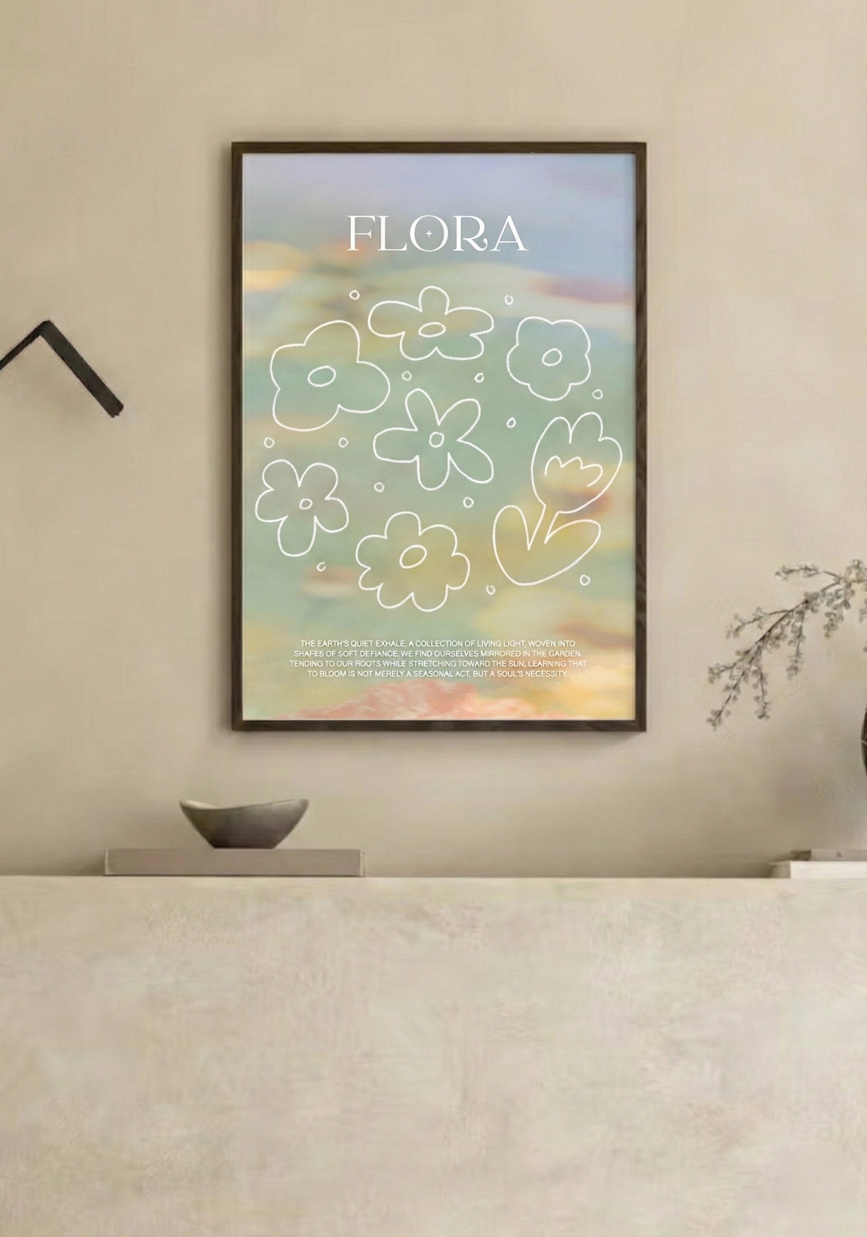 - Ever Lasting - Flora - Whimsical Botanical Illustration Wall Art with Soft Pastel Sky - Ever Lasting