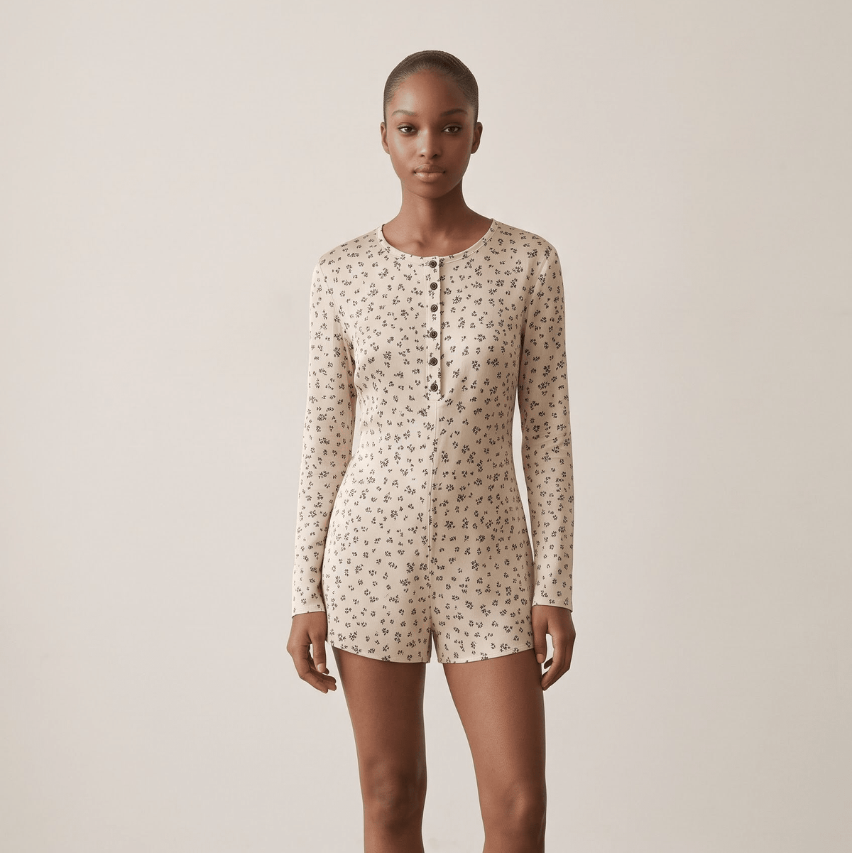 -Ever Lasting - Floral Pajama Long Sleeves Bodysuit / Cream -Pajamas -Ever Lasting