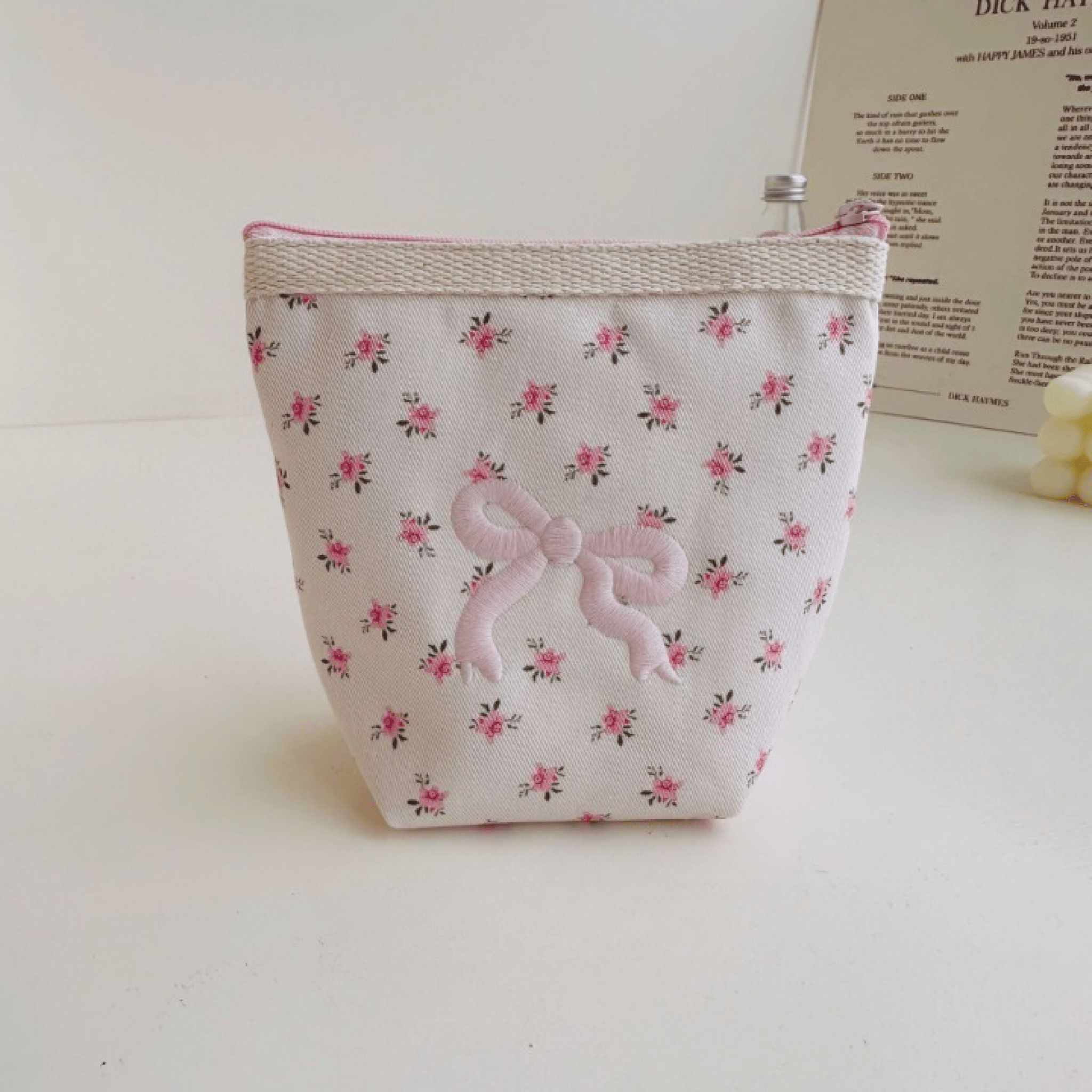 Floral Ribbon Bow Makeup Bag - Ever Lasting