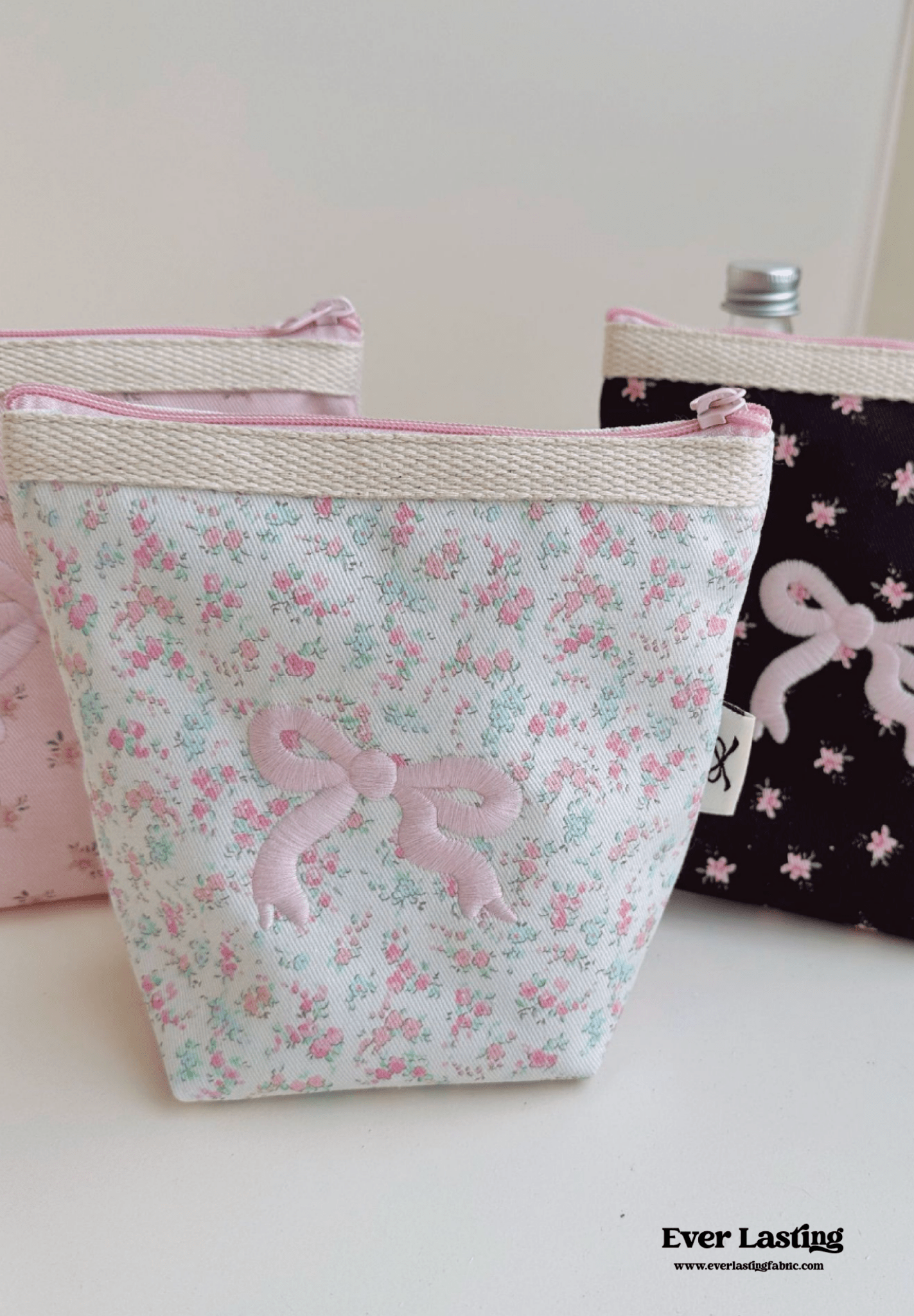 Floral Ribbon Bow Makeup Bag - Ever Lasting