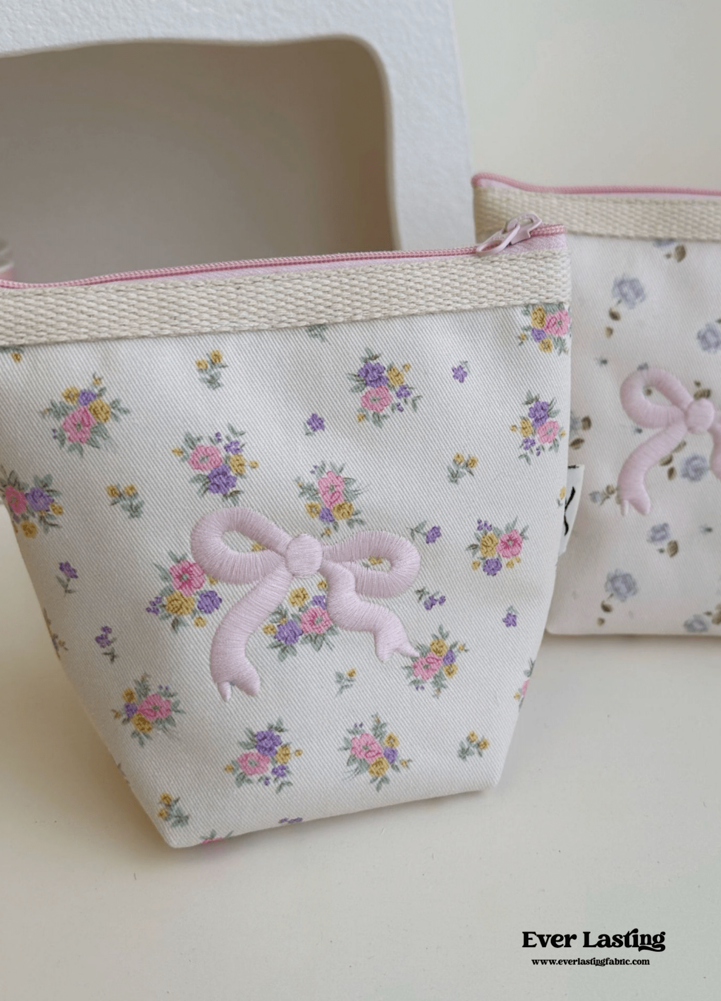 Floral Ribbon Bow Makeup Bag - Ever Lasting