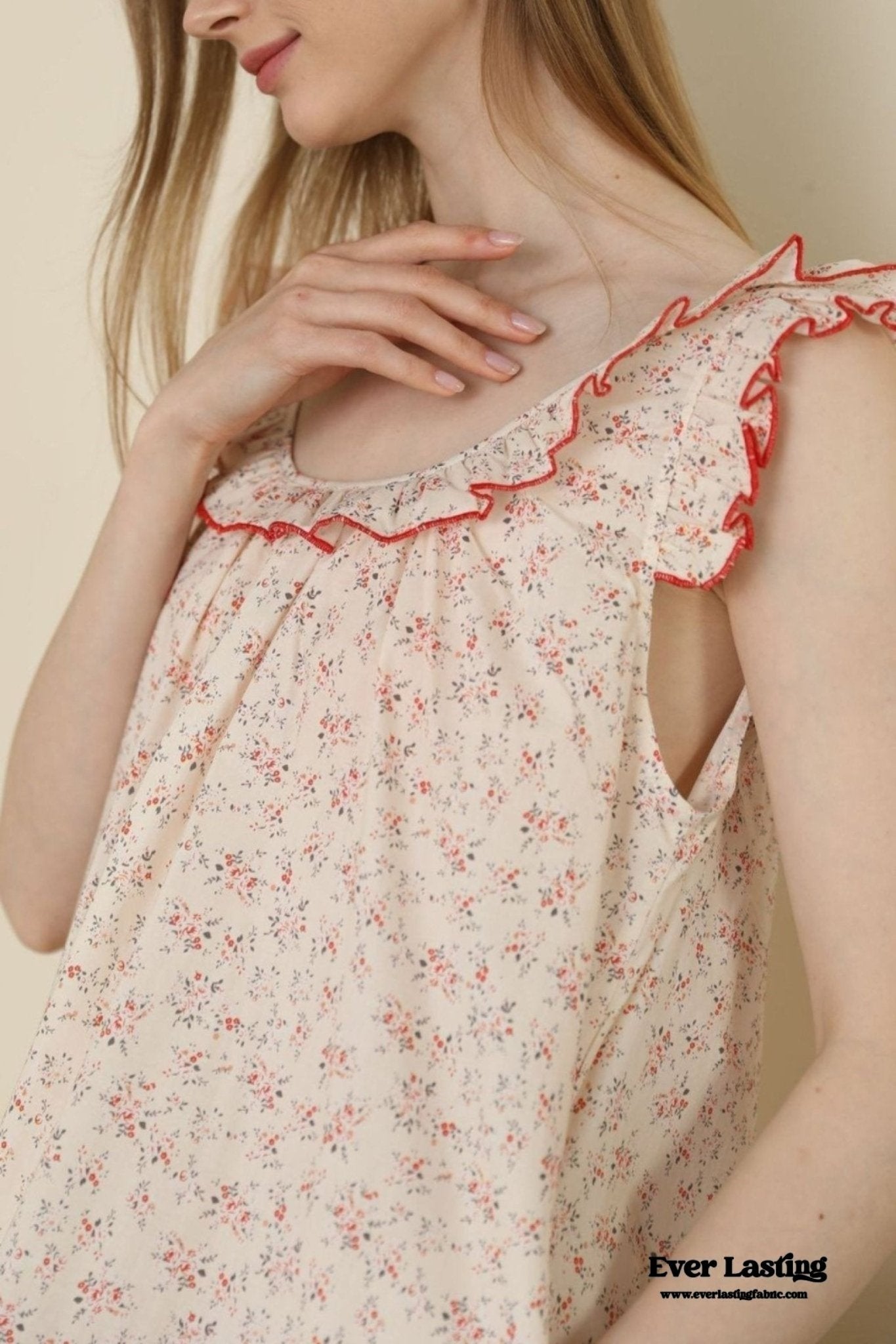 Floral Ruffle Lounge Pajamas Nightgown Dress / Beige - Ever Lasting