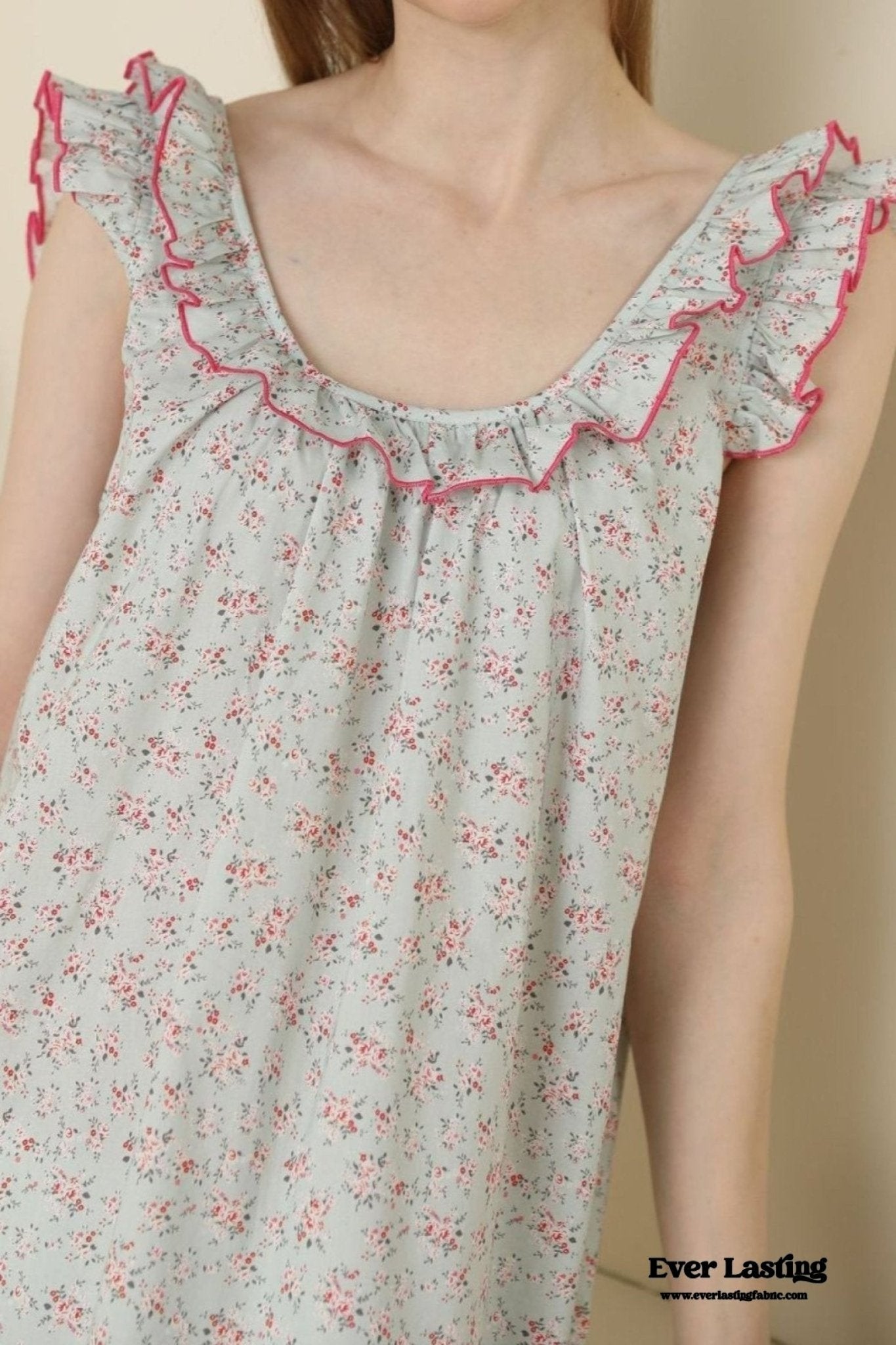 Floral Ruffle Lounge Pajamas Nightgown Dress / Beige - Ever Lasting