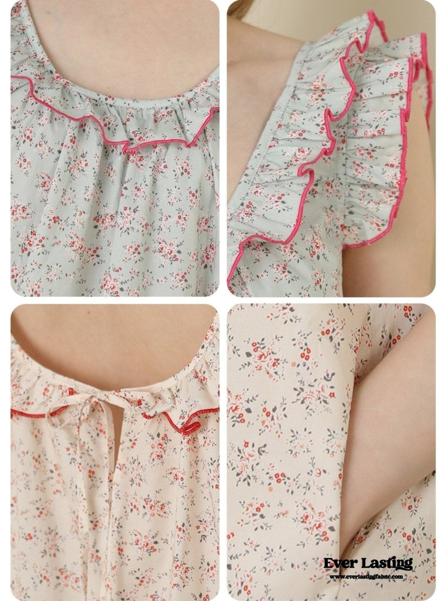 Floral Ruffle Lounge Pajamas Nightgown Dress / Beige - Ever Lasting