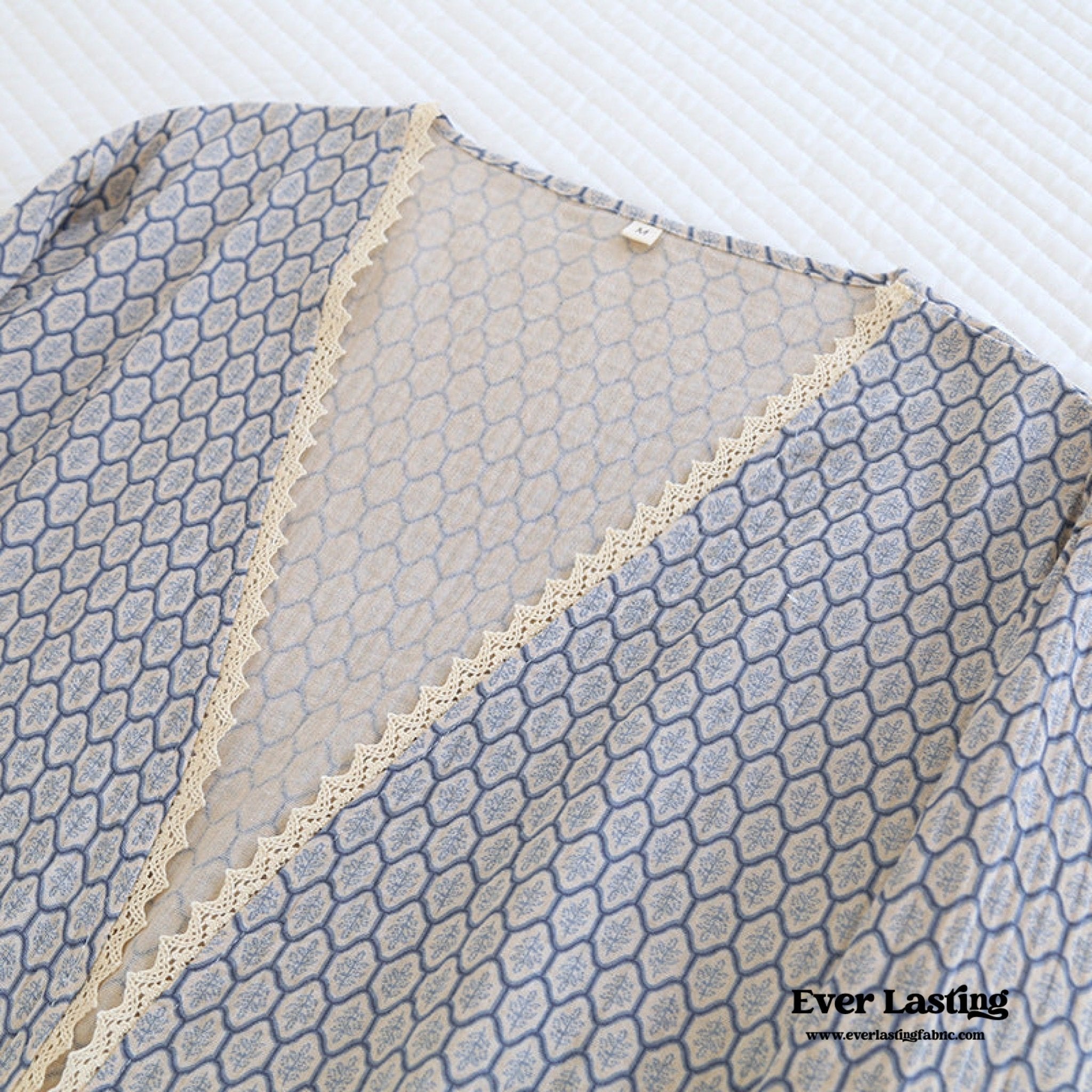 - Ever Lasting - Floral V Tank and Long Pants with Cardigan Cotton Pajama Set / Blue - Pajamas - Ever Lasting