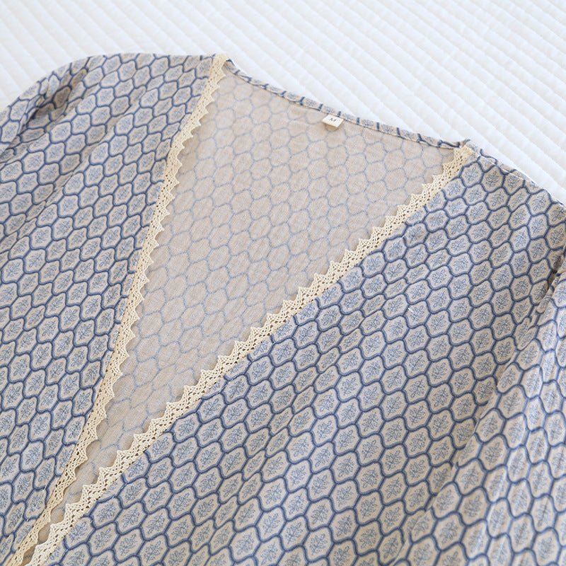 - Ever Lasting - Floral V Tank and Long Pants with Cardigan Cotton Pajama Set / White - Pajamas - Ever Lasting