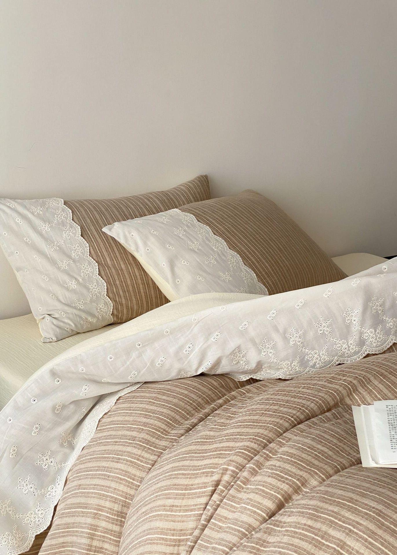 Florence Lace Double Gauze Striped Bedding Bundle - Ever Lasting