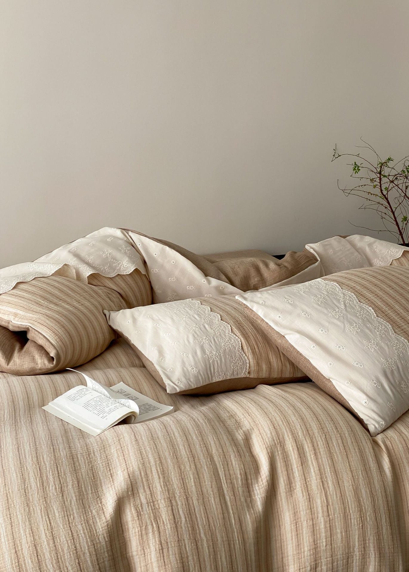 Florence Lace Double Gauze Striped Bedding Bundle - Ever Lasting