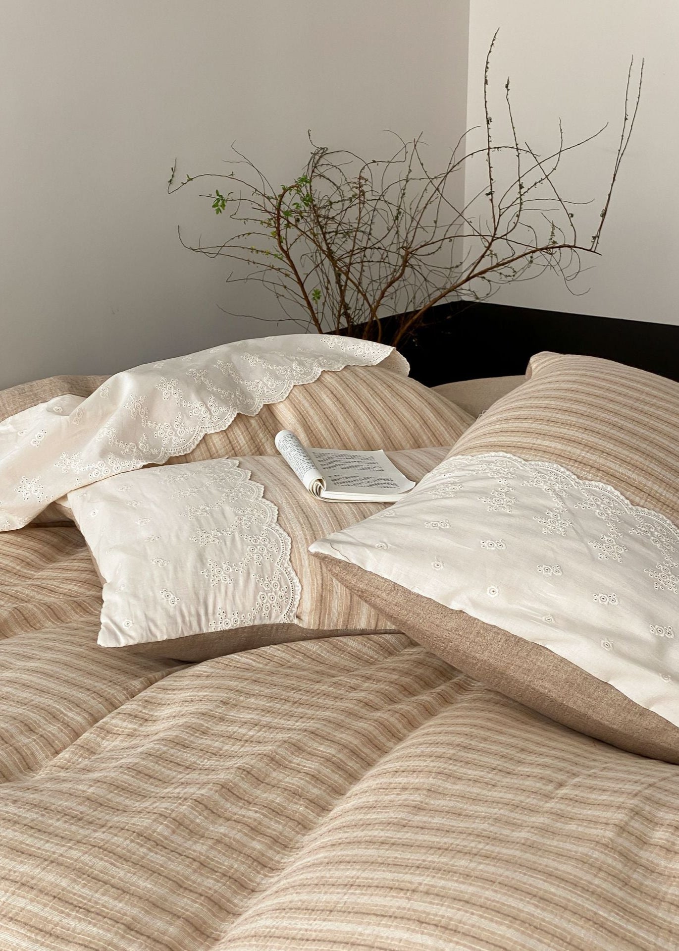 Florence Lace Double Gauze Striped Bedding Bundle - Ever Lasting