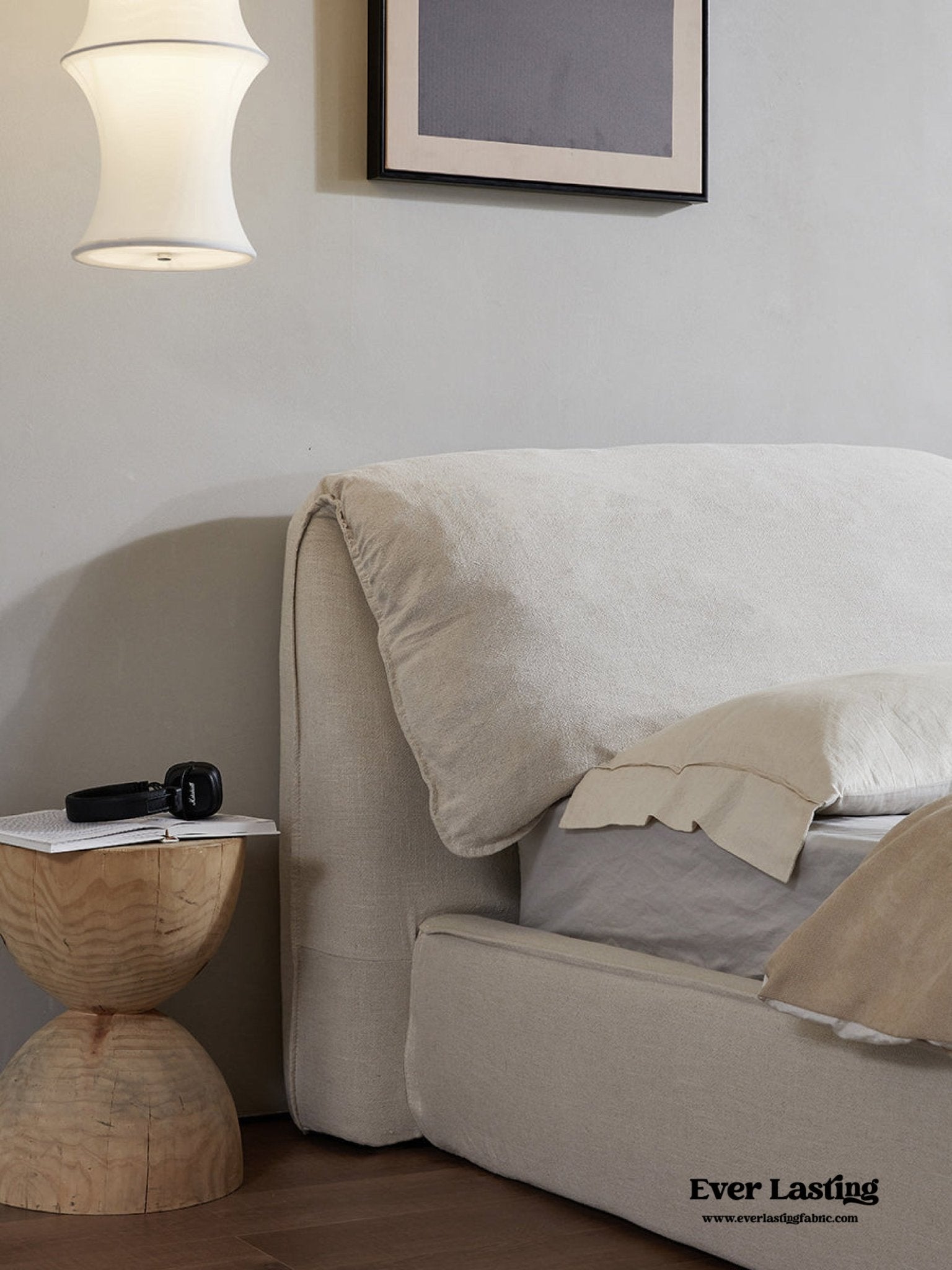 Fluffy Linen Elephant Ear Bed Frame / Beige - Ever Lasting