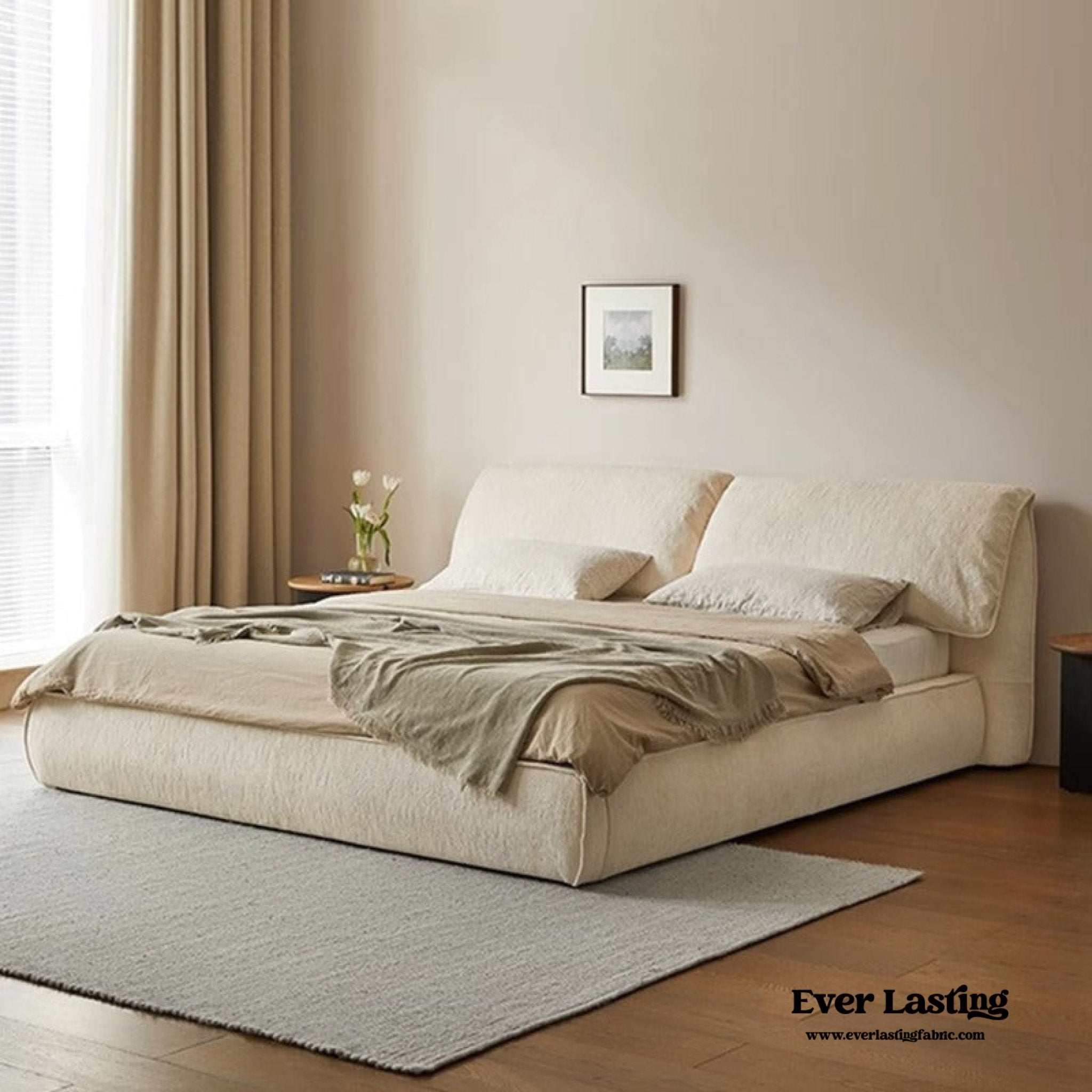 Fluffy Linen Elephant Ear Bed Frame / Beige - Ever Lasting