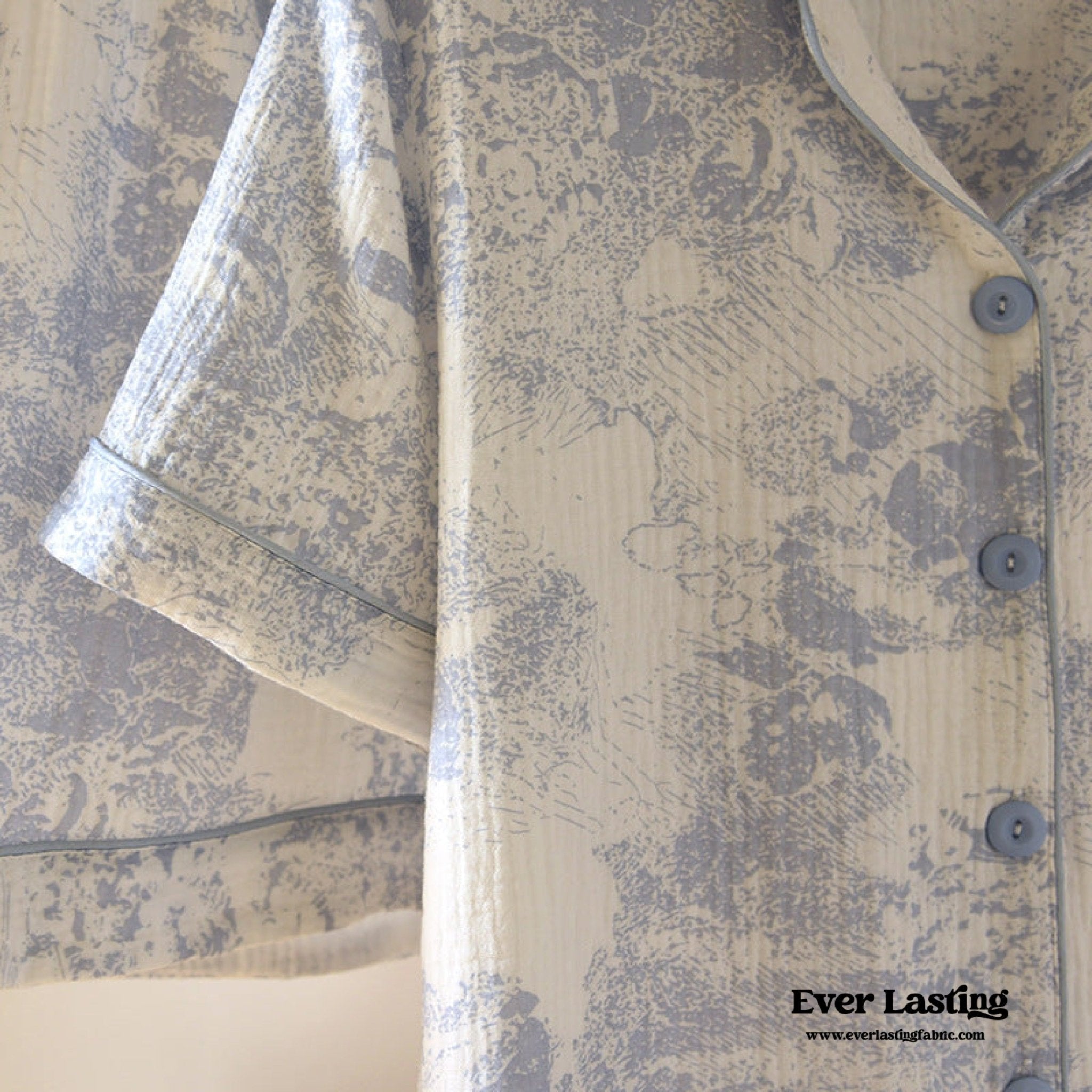 French Cottage Short Sleeves and Shorts Cotton Pajama Set / Blue - Ever Lasting