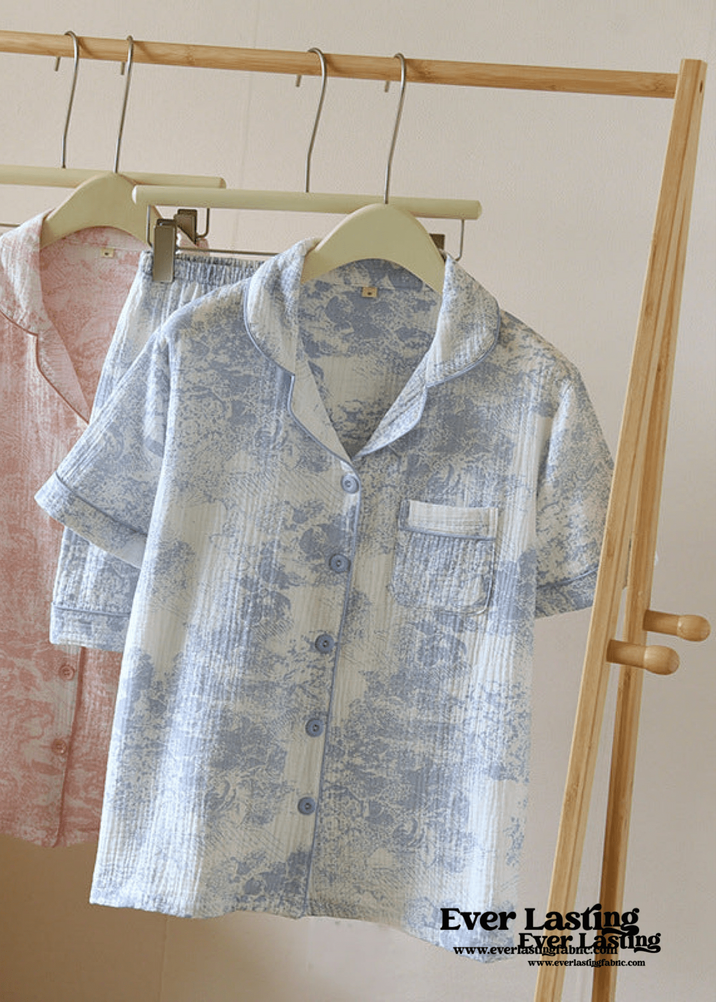 French Cottage Short Sleeves and Shorts Cotton Pajama Set / Pink - Ever Lasting